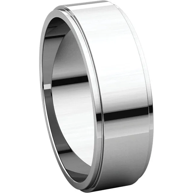 10k White Gold 6mm Flat Edge Band, Size 7.5
