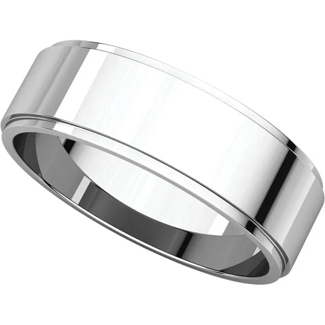 10k White Gold 6mm Flat Edge Band, Size 7.5