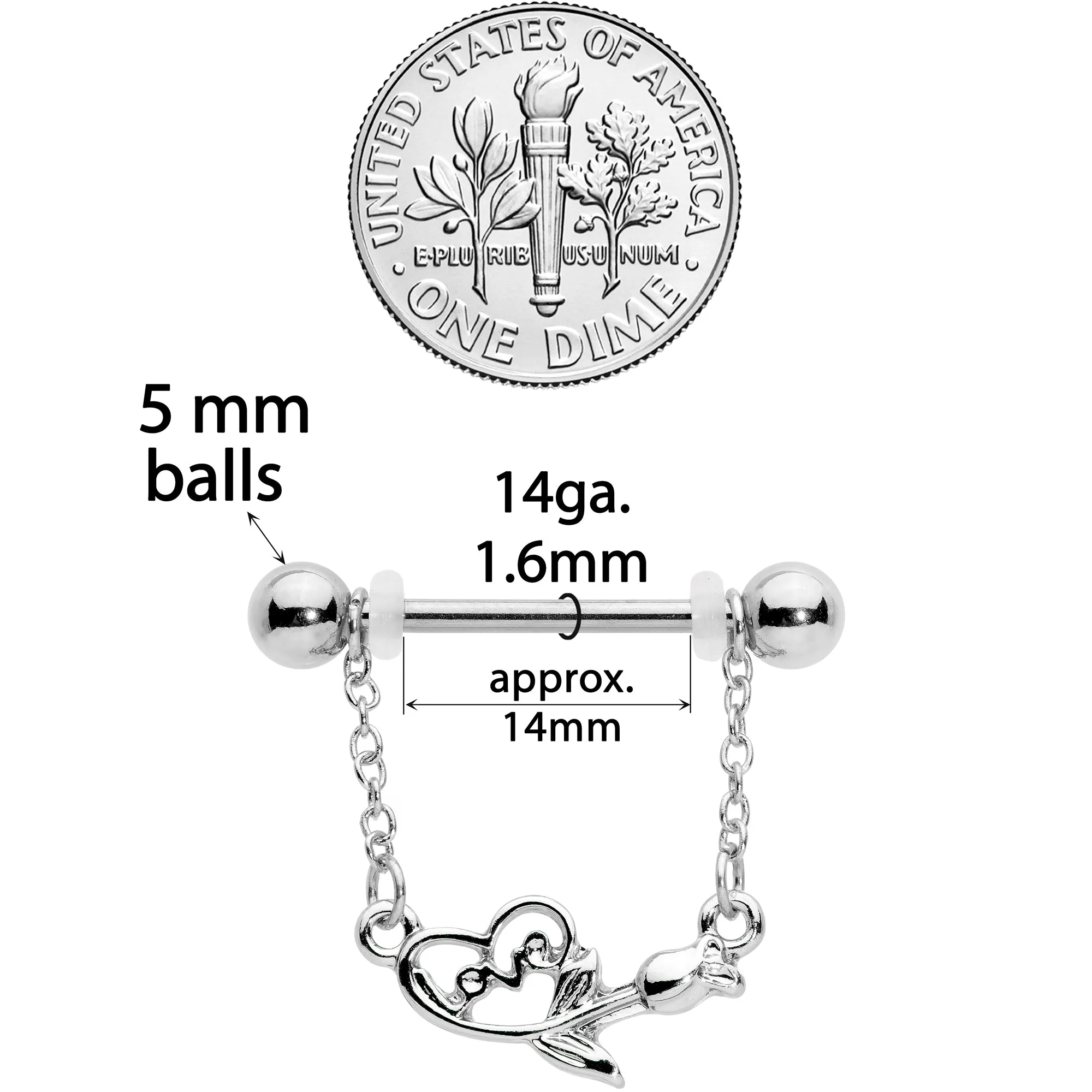 14 Gauge 11/16 Love Rose Dangle Nipple Ring Set