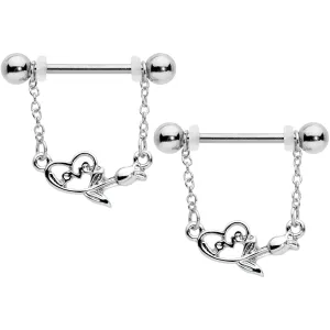 14 Gauge 11/16 Love Rose Dangle Nipple Ring Set