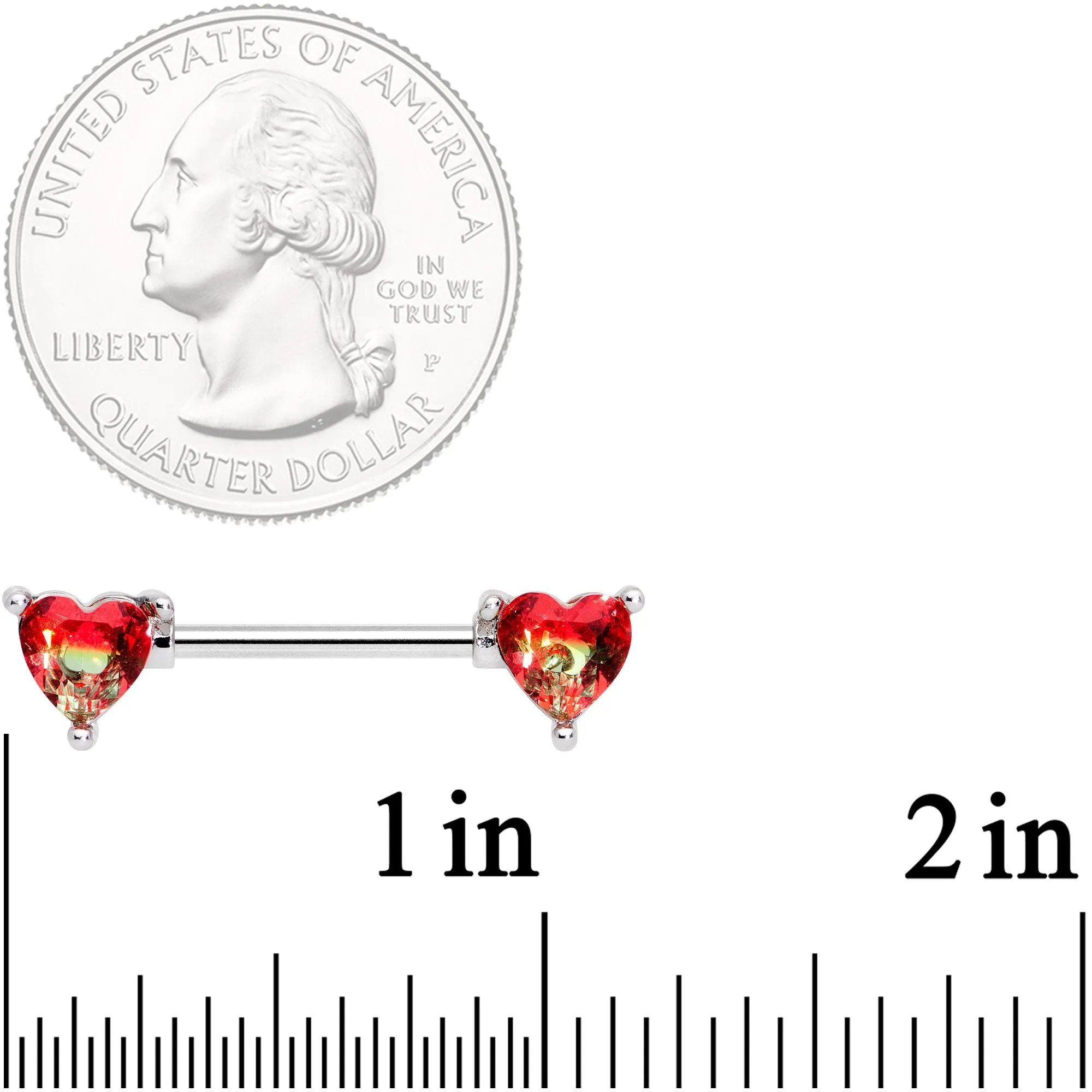 14 Gauge 9/16 Red Tourmaline Heart Barbell Nipple Ring Set