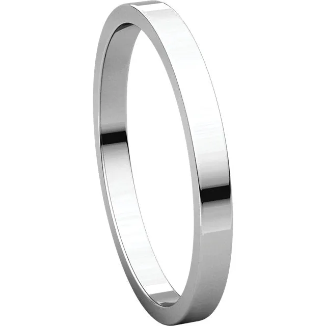 14k White Gold 2mm Flat Band, Size 10