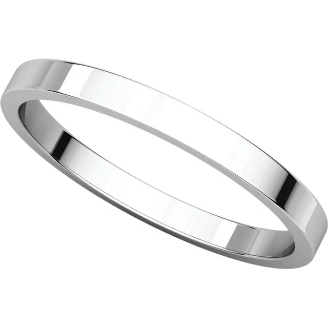 14k White Gold 2mm Flat Band, Size 10