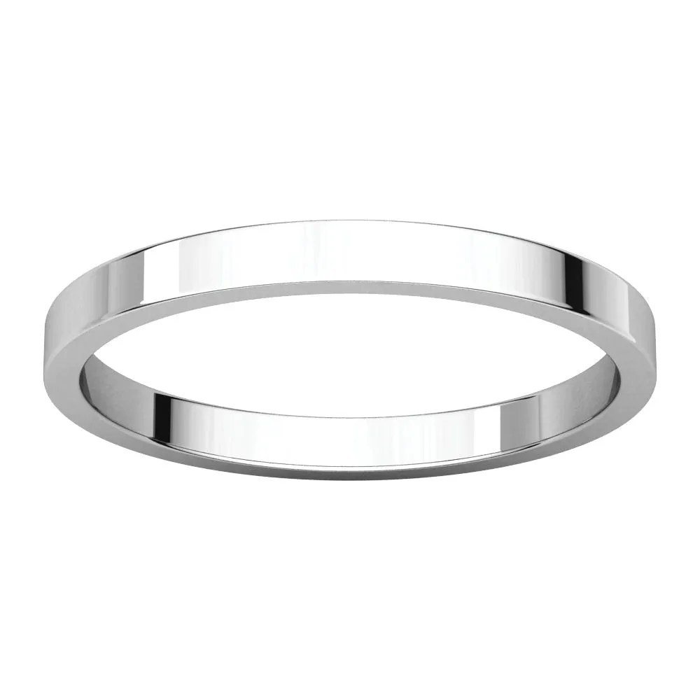 14k White Gold 2mm Flat Band, Size 10