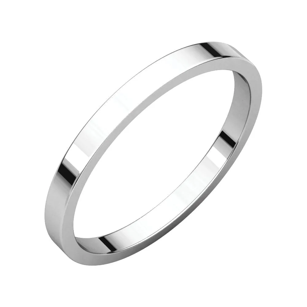 14k White Gold 2mm Flat Band, Size 10