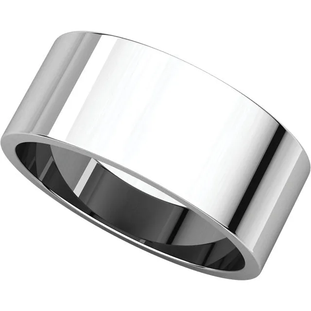 14k White Gold 8mm Flat Band, Size 10.5