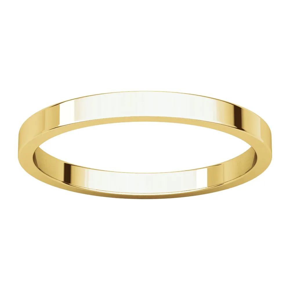 14k Yellow Gold 2mm Flat Band, Size 4.5