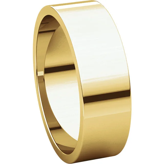 14k Yellow Gold 6mm Flat Band, Size 11.5