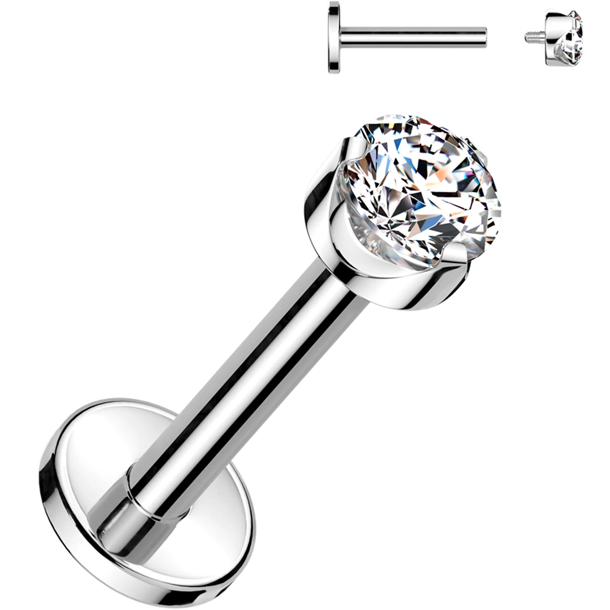 16 Gauge 5/16 4mm Clear CZ Round Medical Grade Titanium Flat Back Earring