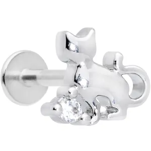 16 Gauge 5/16 Clear CZ Gem Elegant Cat Labret Monroe Tragus