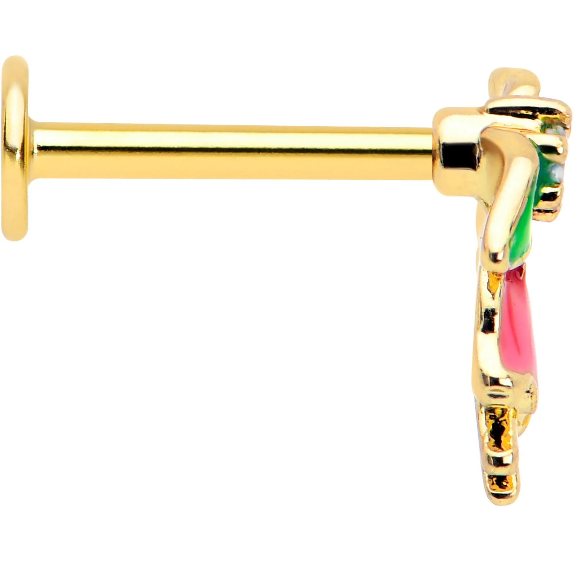 16 Gauge 5/16 Clear CZ Gem Gold Tone Bell Flower Labret Monroe Tragus