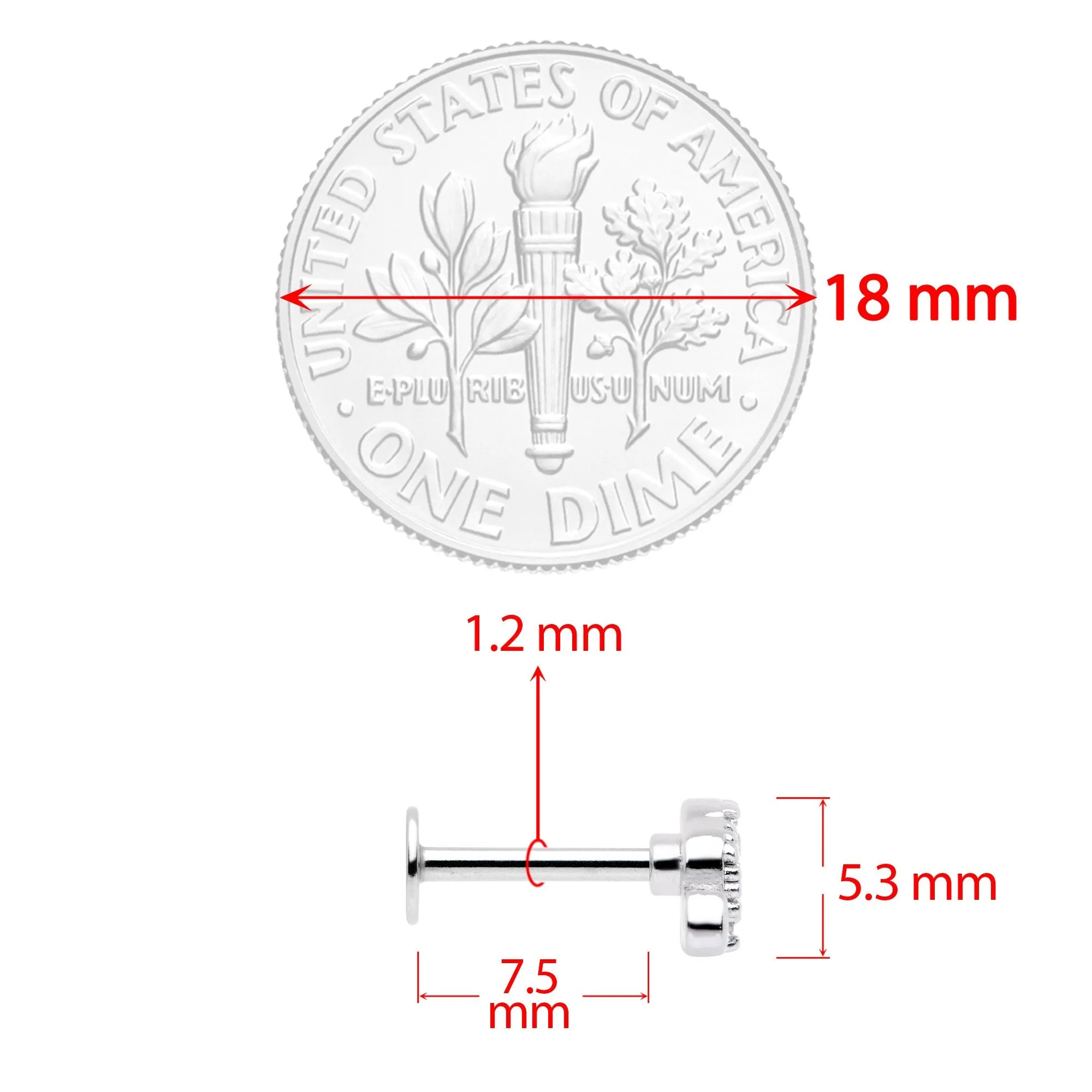 16 Gauge 5/16 Clear CZ Gem Lucky Elephant Labret Moroe Tragus