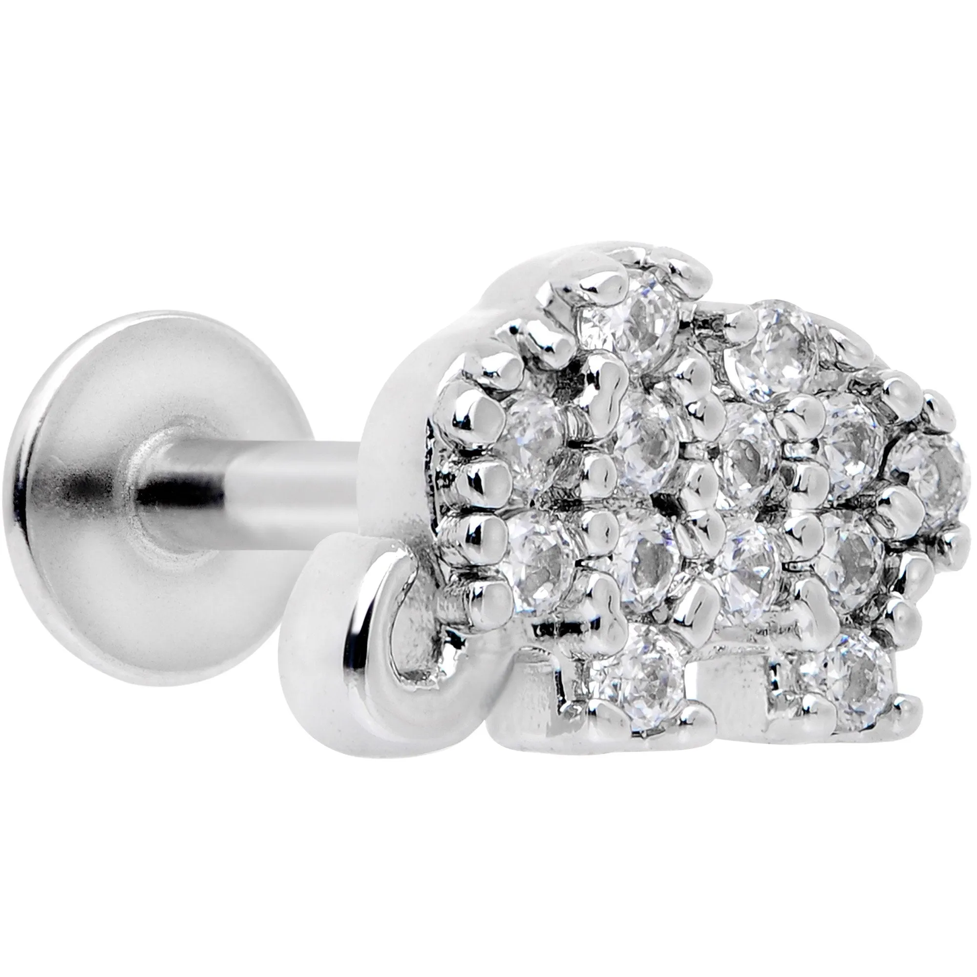16 Gauge 5/16 Clear CZ Gem Lucky Elephant Labret Moroe Tragus