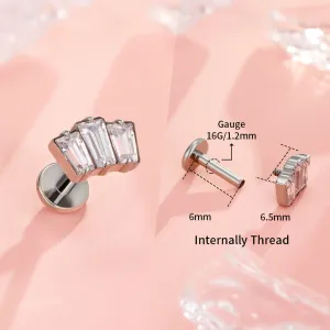 16G Titanium Triple Rectangle Flat Back Tragus Earring Labret Stud