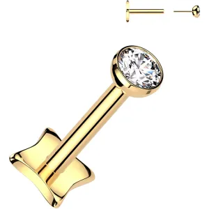 18 Gauge 1/4 3mm CZ Gem Gold PVD Medical Grade Titanium Reversible Flat Back Earring