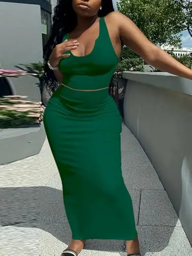 2 piece outfits for women Sexy Bodycon Skirt Set Summer Casual Matching Sets Green L