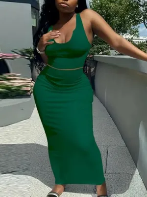 2 piece outfits for women Sexy Bodycon Skirt Set Summer Casual Matching Sets Green L