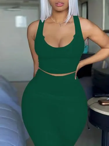 2 piece outfits for women Sexy Bodycon Skirt Set Summer Casual Matching Sets Green L