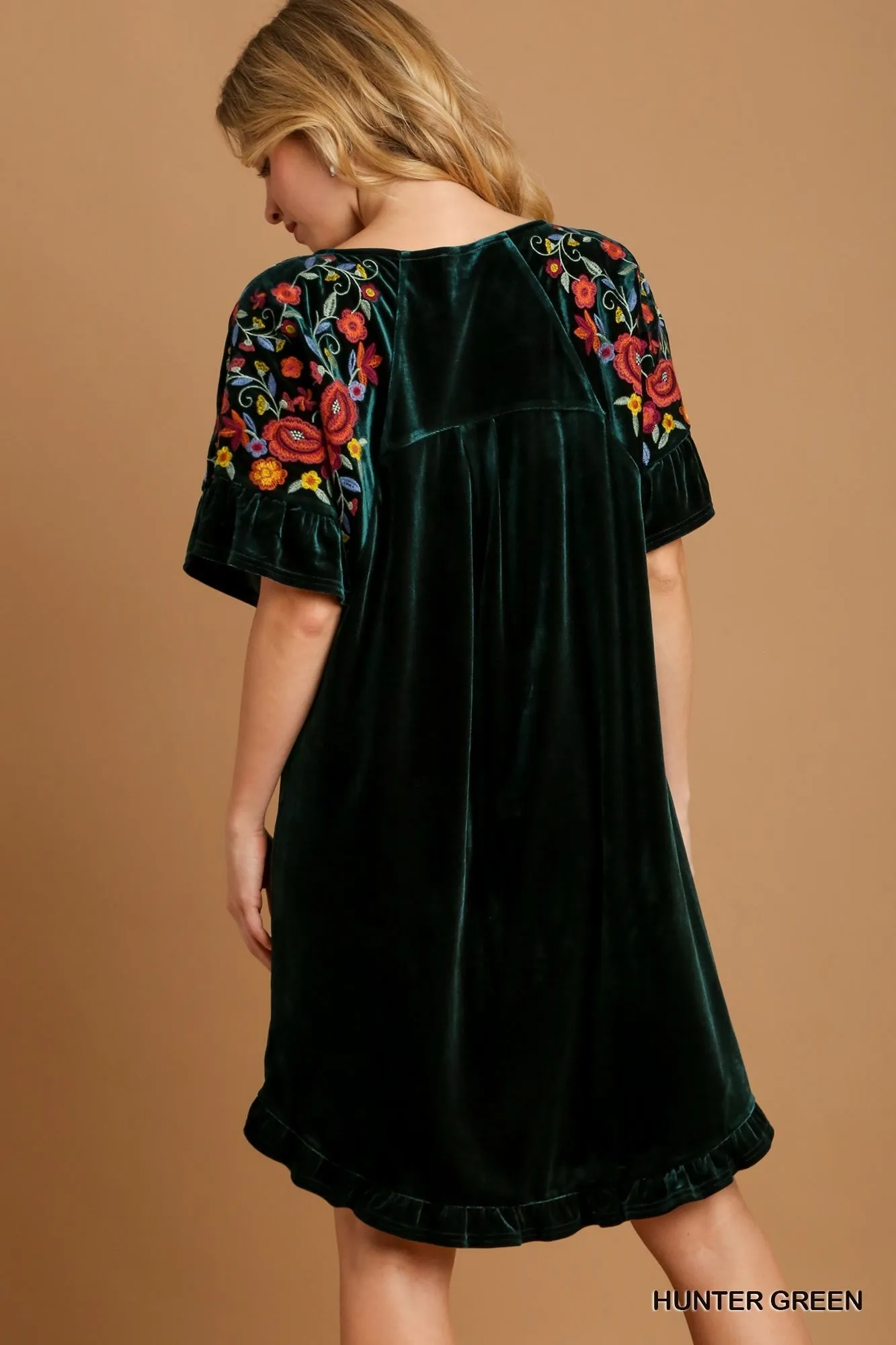 50% Off - Head Over Heels Hunter Green Velvet Embroidered Dress