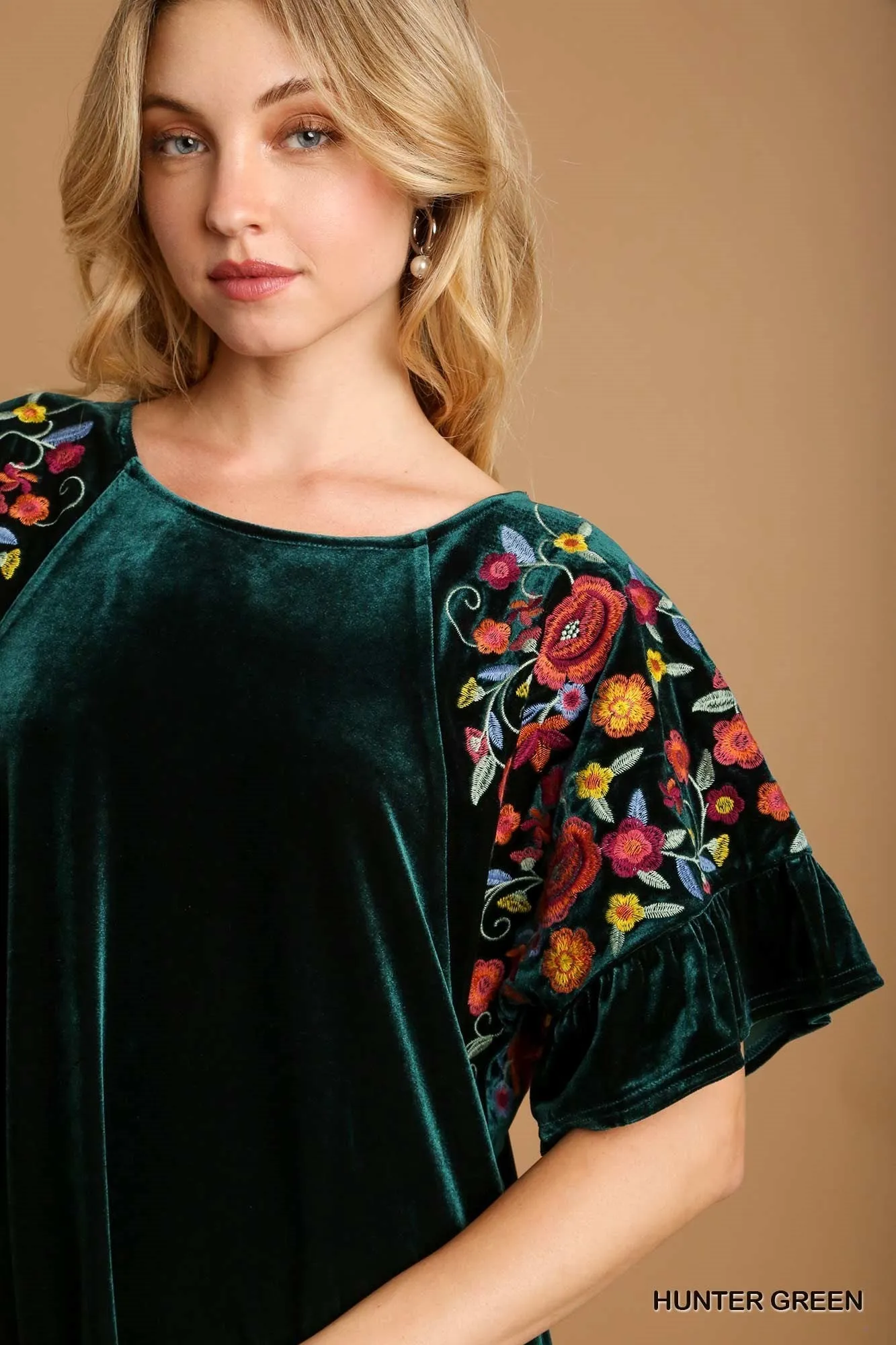 50% Off - Head Over Heels Hunter Green Velvet Embroidered Dress