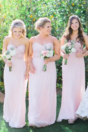 A Line Long Sweetheart Chiffon Blush Rose Appliques Bridesmaid Dress OHS146