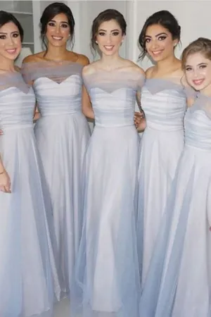 A-Line Off-the-Shoulder Floor-Length Sleeveless Bridesmaid Dress OHS085