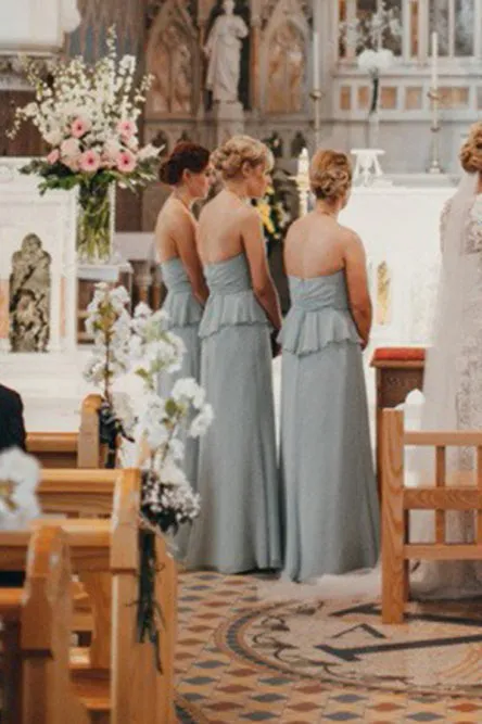 A-Line Sweetheart Floor Length Long Chiffon Light Blue Bridesmaid Dress OHS145