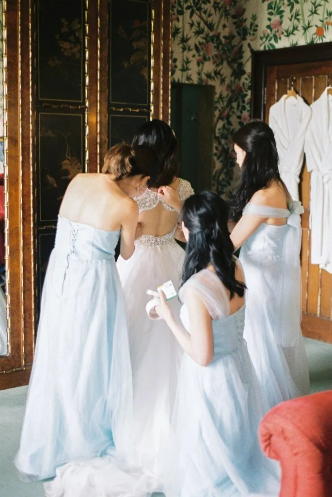 A Line Sweetheart Floor Length Sleeveless Long Tulle Romantic Bridesmaid Dresses with Ruffles OHS129