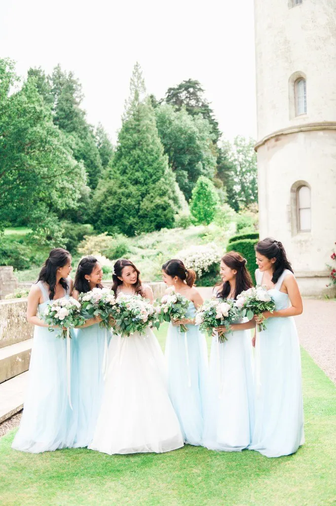 A Line Sweetheart Floor Length Sleeveless Long Tulle Romantic Bridesmaid Dresses with Ruffles OHS129