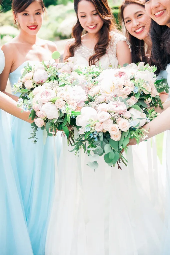 A Line Sweetheart Floor Length Sleeveless Long Tulle Romantic Bridesmaid Dresses with Ruffles OHS129
