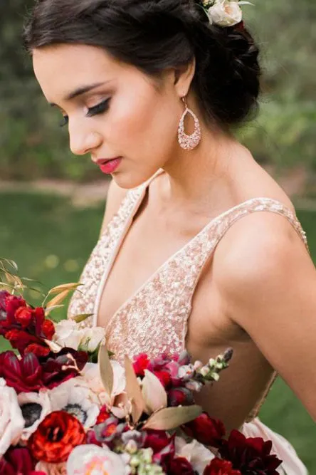 A-Line V-Neck Backless Bridesmaid Dress with Sequins Bowknot OHS061