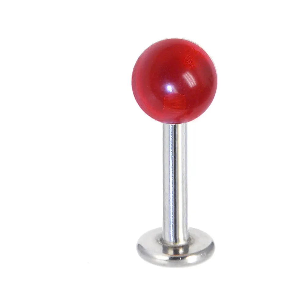 Acrylic Ball NY Apple Red Labret 14 Gauge 3/8