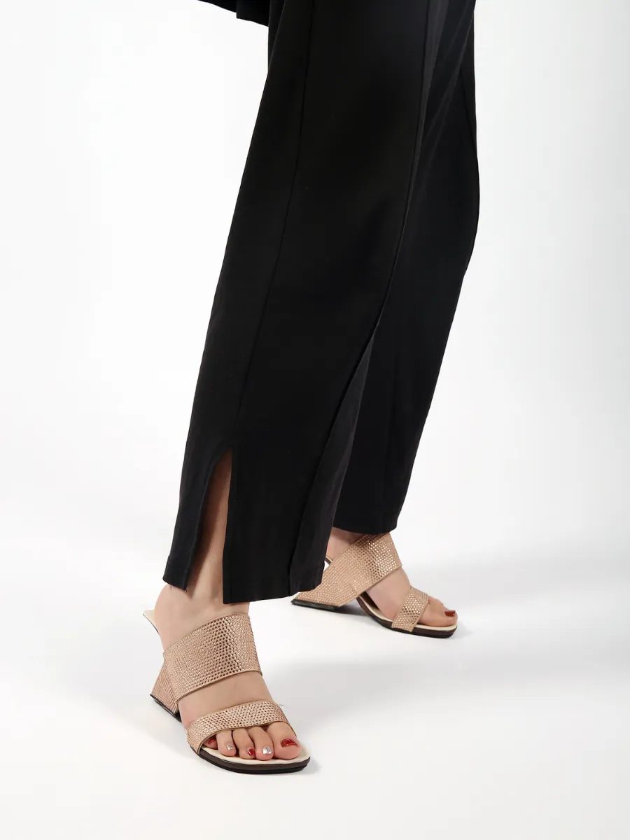 Adalina Rhinestone Rose Gold Leather Slide