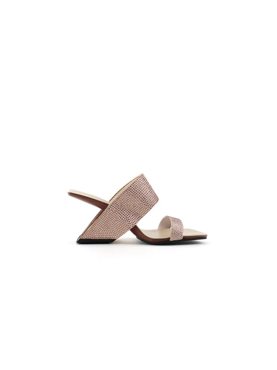 Adalina Rhinestone Rose Gold Leather Slide