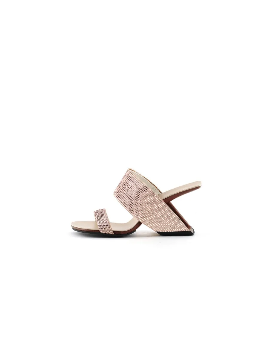 Adalina Rhinestone Rose Gold Leather Slide