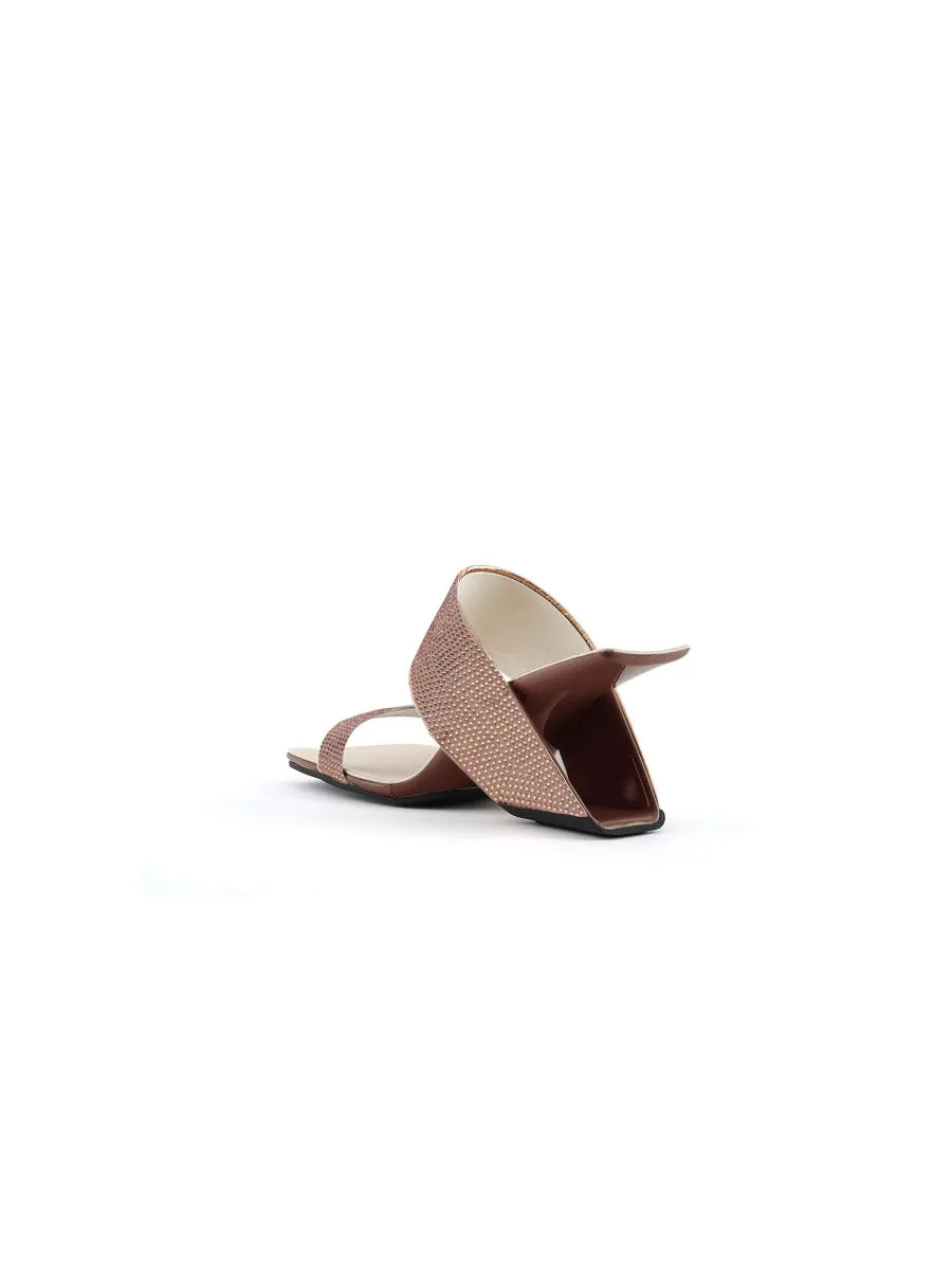 Adalina Rhinestone Rose Gold Leather Slide