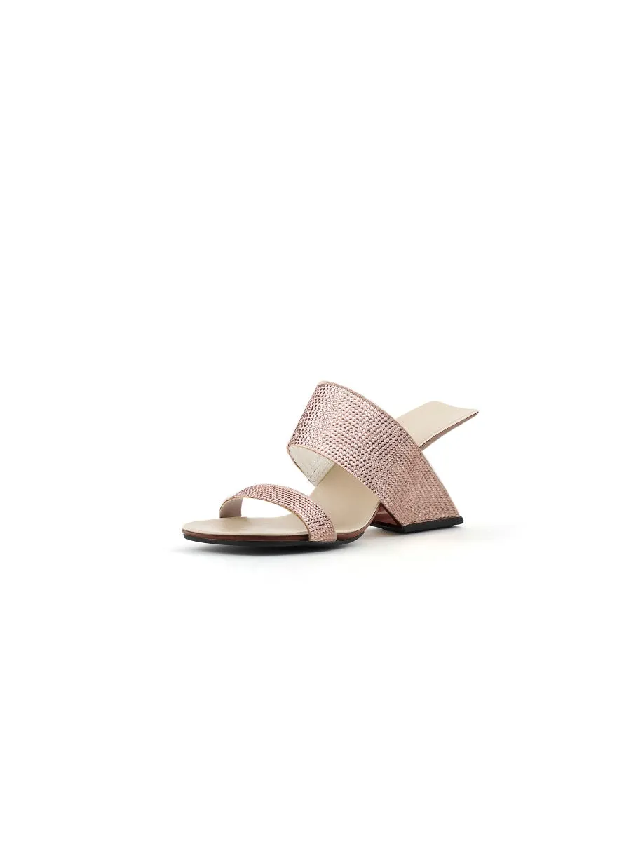 Adalina Rhinestone Rose Gold Leather Slide
