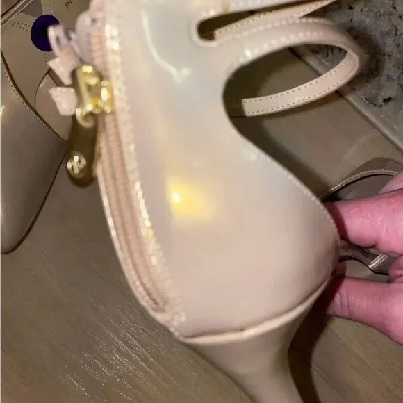 Adrienne Vittadini Women's Ivory Patent Leather Strappy Heels Size 8.5M