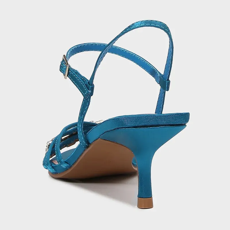 ADVBRIDGE  -  Blue CRYSTAL Rhinestone Ankle Strap Buckle High Heel Sandals Women Sexy Peep Toe Summer High Heels Elegant Banquet Dress Shoes