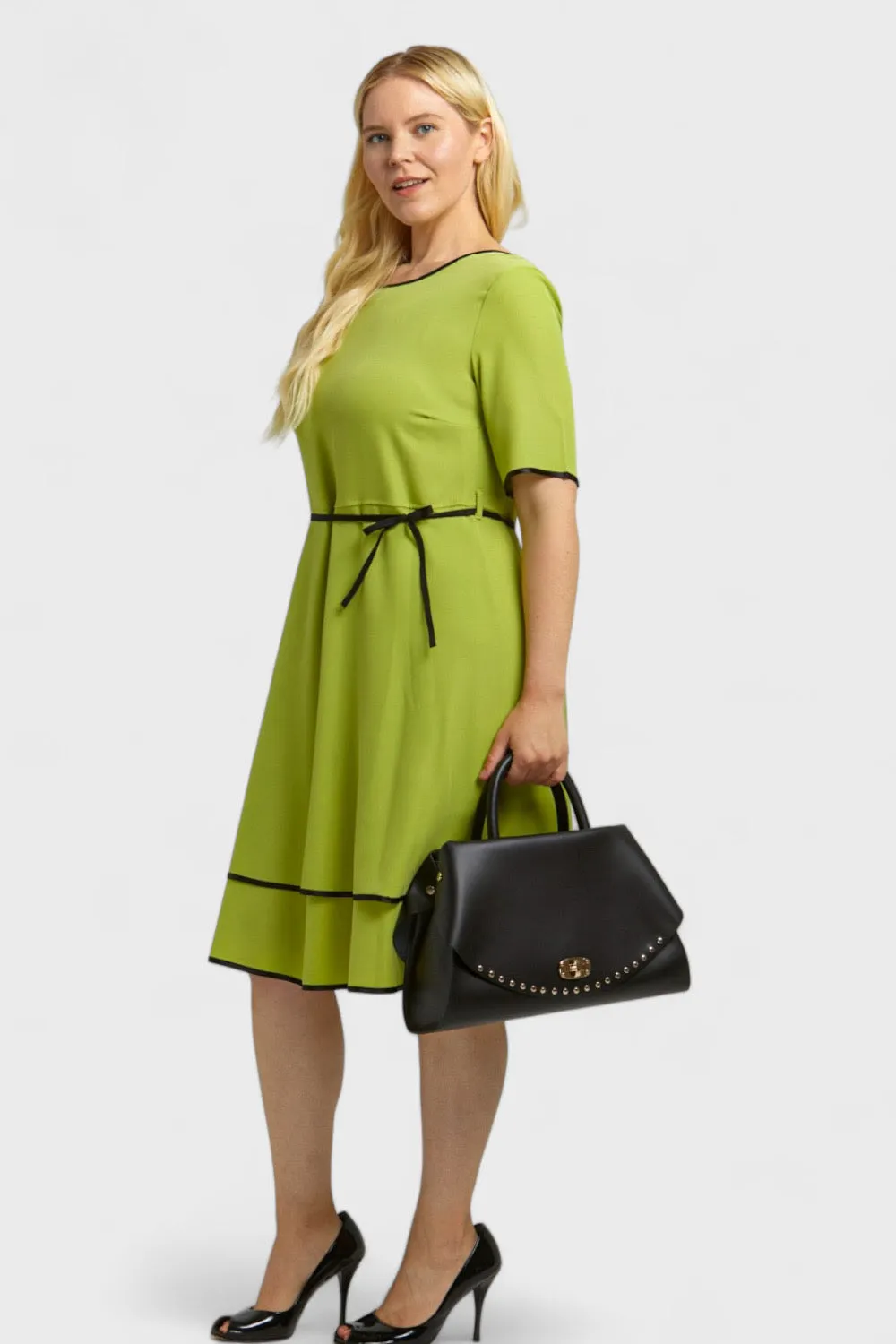 Angelia Green Tiered Ruffle-Hem Dress