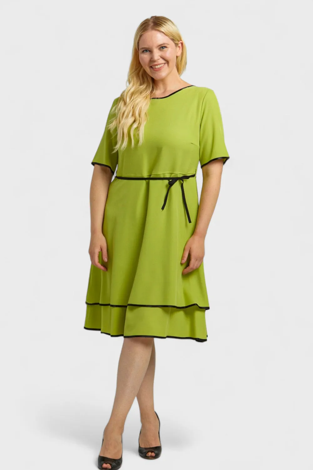 Angelia Green Tiered Ruffle-Hem Dress
