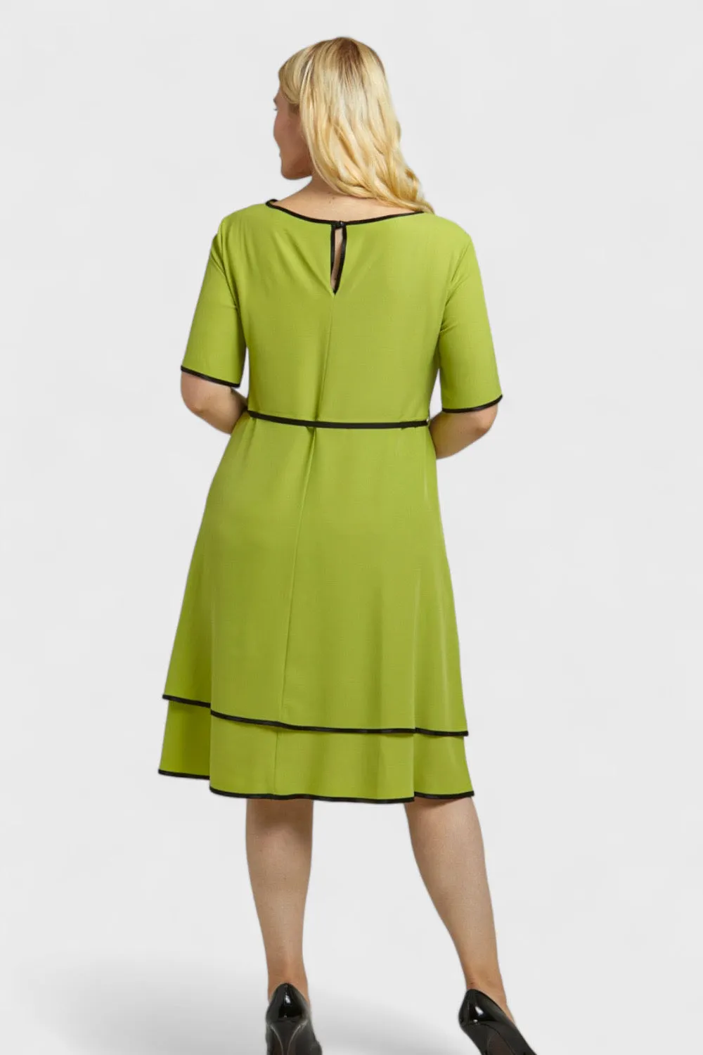 Angelia Green Tiered Ruffle-Hem Dress