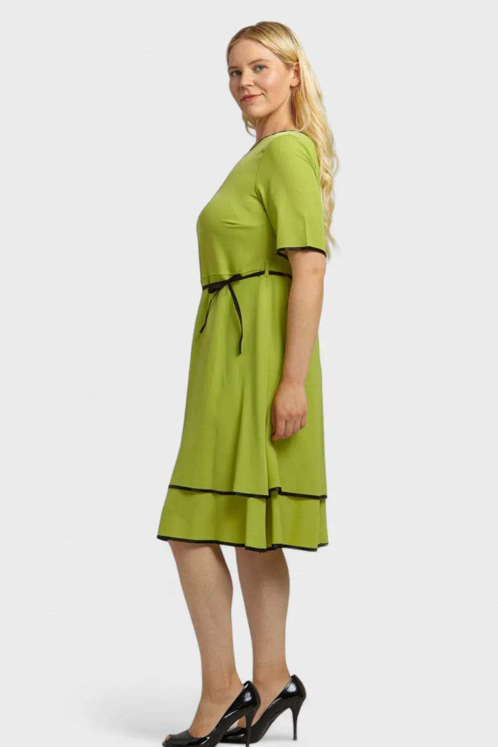 Angelia Green Tiered Ruffle-Hem Dress
