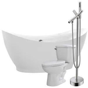 Anzzi Reginald 68 in. Acrylic Flatbottom Non-Whirlpool Bathtub with Havasu Faucet and Kame 1.28 GPF Toilet