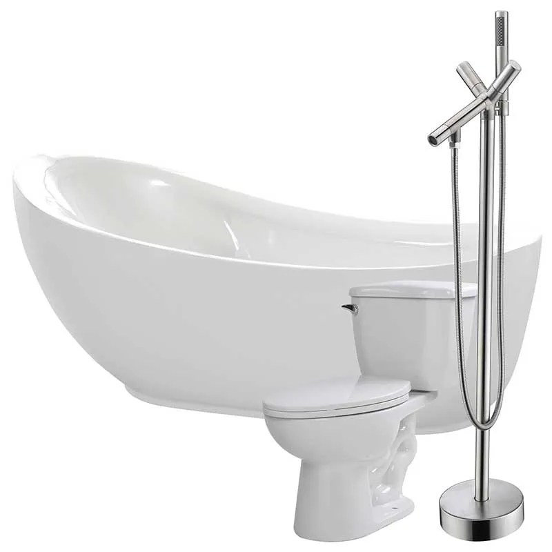 Anzzi Talyah 71 in. Acrylic Flatbottom Non-Whirlpool Bathtub with Havasu Faucet and Kame 1.28 GPF Toilet