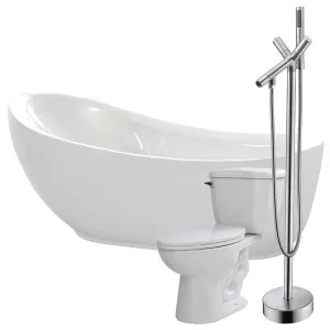 Anzzi Talyah 71 in. Acrylic Flatbottom Non-Whirlpool Bathtub with Havasu Faucet and Kame 1.28 GPF Toilet