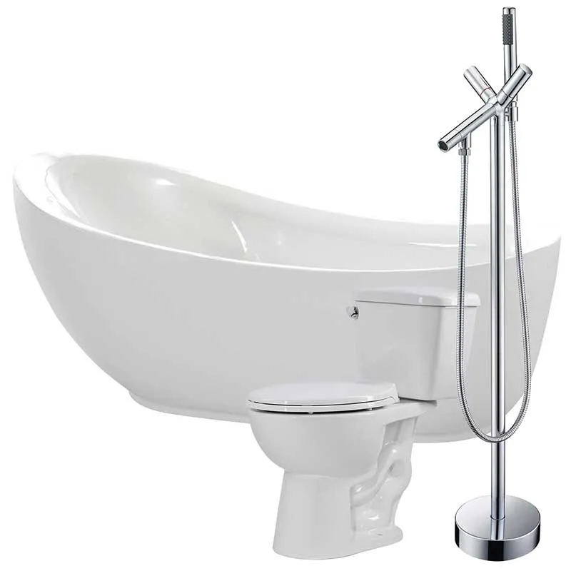 Anzzi Talyah 71 in. Acrylic Soaking Bathtub with Havasu Faucet and Cavalier 1.28 GPF Toilet