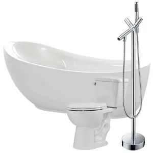 Anzzi Talyah 71 in. Acrylic Soaking Bathtub with Havasu Faucet and Cavalier 1.28 GPF Toilet