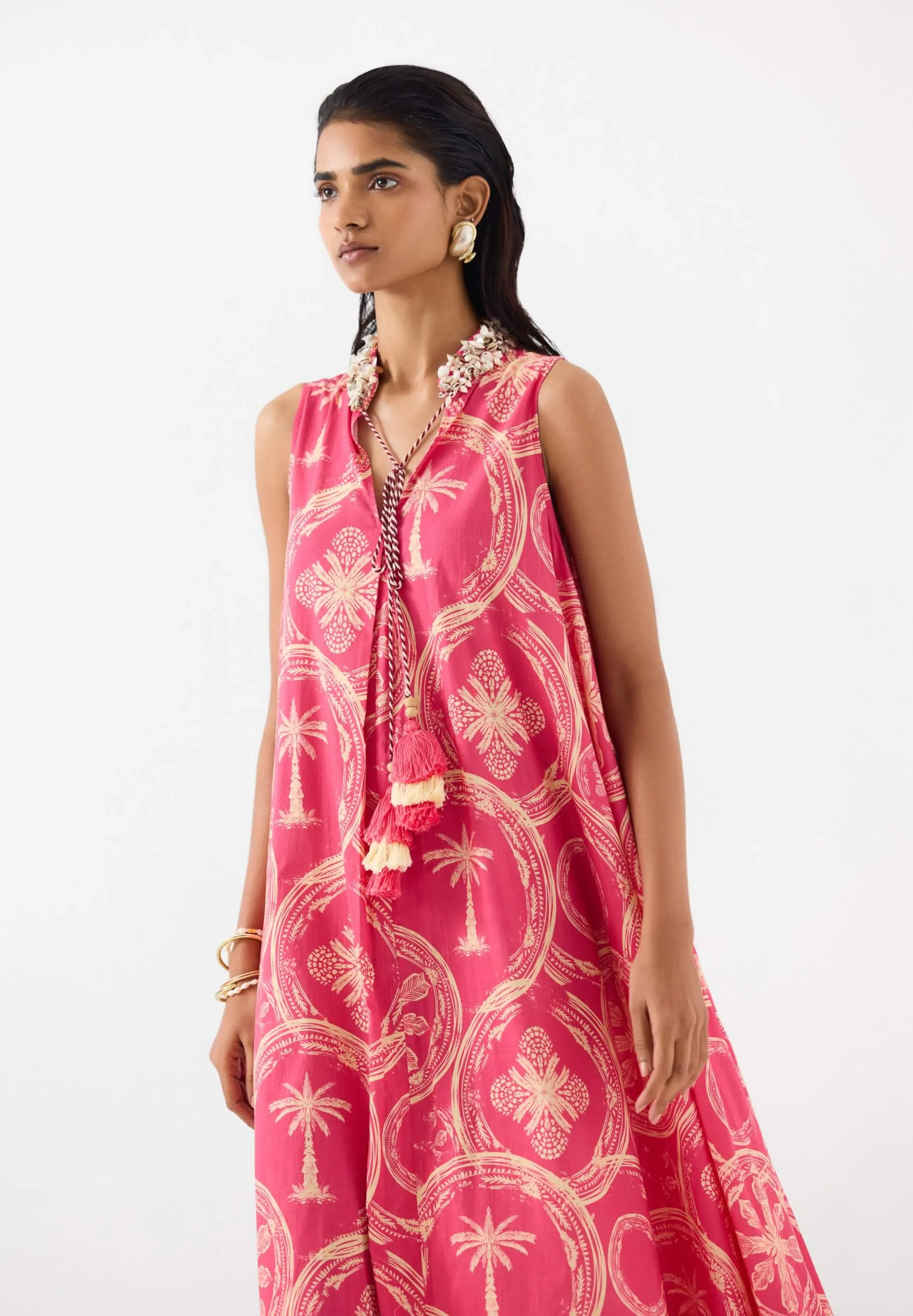 Areca pink palm a-line dress