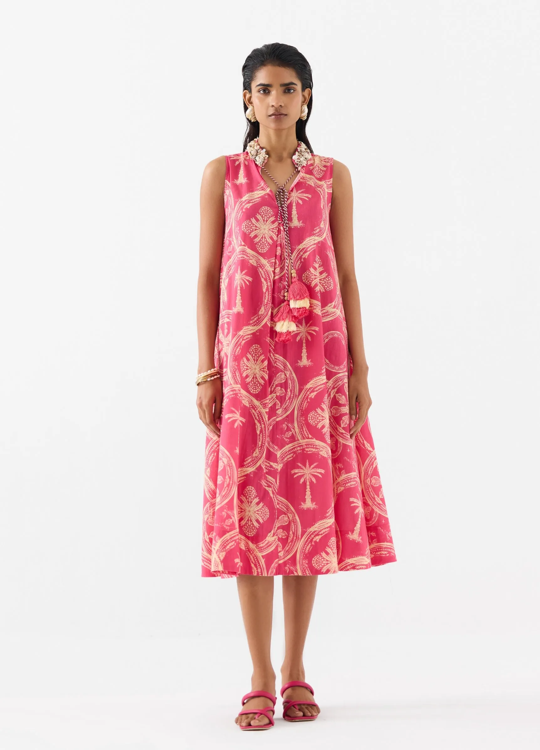 Areca pink palm a-line dress